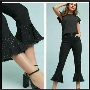 Anthropologie Pilcro And The Letterpress Black Fringe Studded Flate Crop Jeans